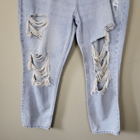Aeropostale Womens Blue Regular Fit High Rise Distressed Denim Mom Jeans 12 - Picture 4 of 10
